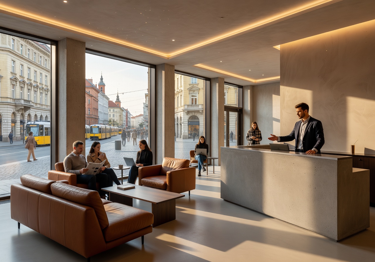 Maverick City Lodge modern lobby in downtown Budapest, Hungary