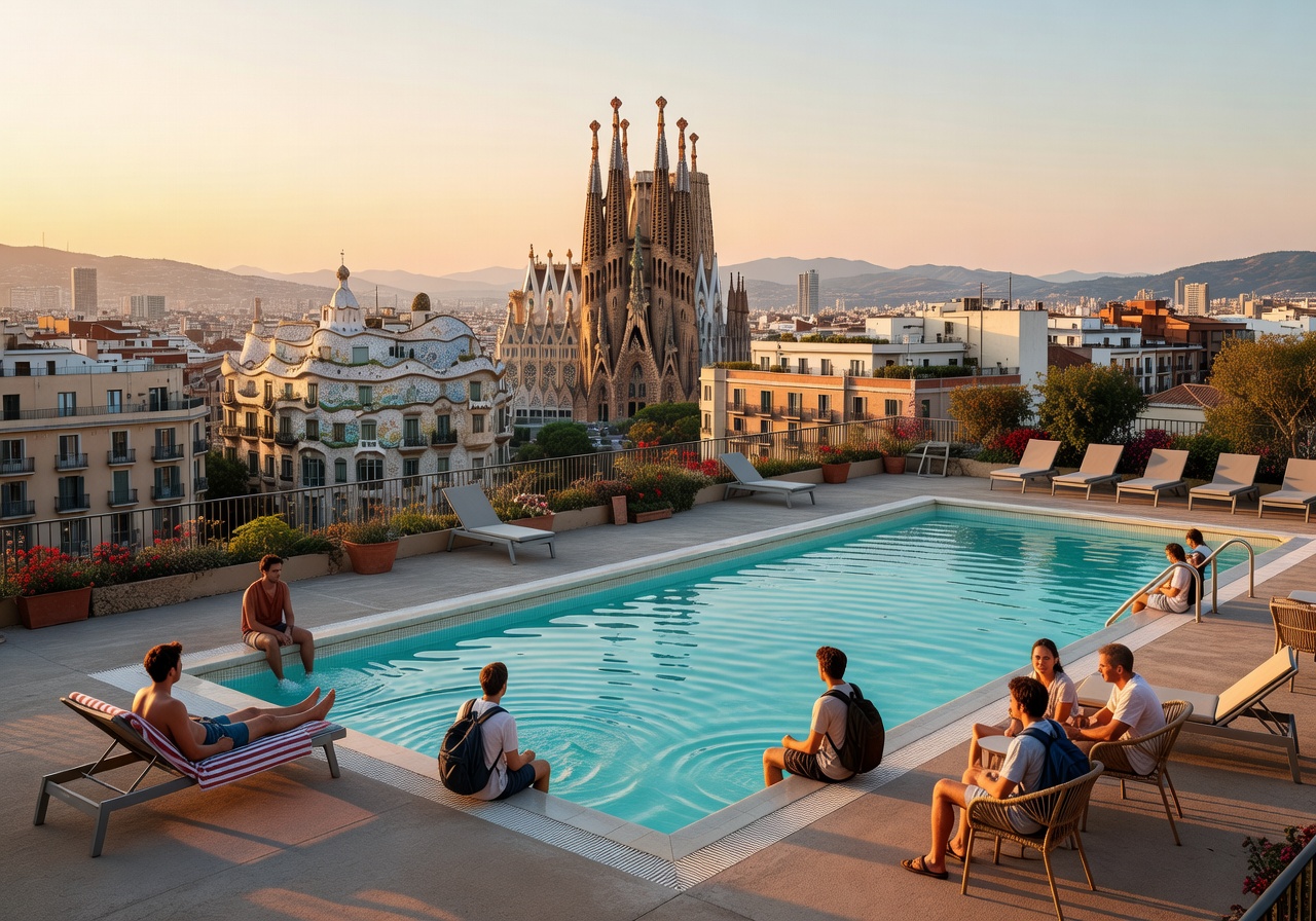 TOC Hostel Barcelona rooftop pool area with city views in Spain